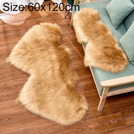 Creative Double Heart Imitation Wool Carpet Sofa Cushion Mat Plush Bedroom Living Room Floor Rugs, Size:60x120cm(Camel)-garmade.com