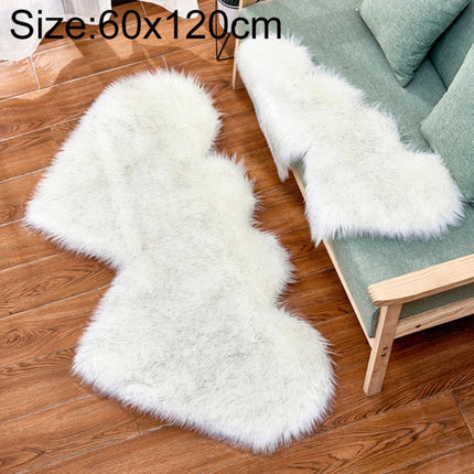 Creative Double Heart Imitation Wool Carpet Sofa Cushion Mat Plush Bedroom Living Room Floor Rugs, Size:60x120cm(White Gray)-garmade.com