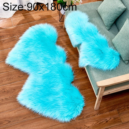 Creative Double Heart Imitation Wool Carpet Sofa Cushion Mat Plush Bedroom Living Room Floor Rugs, Size:90x180cm(Light Blue)-garmade.com