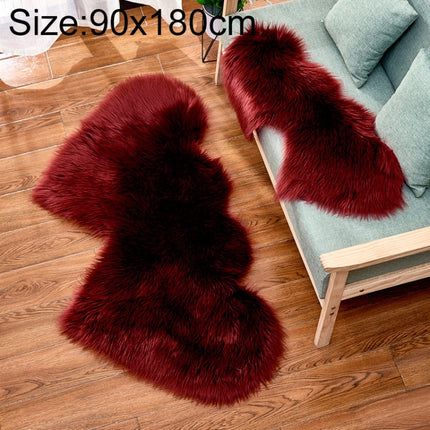 Creative Double Heart Imitation Wool Carpet Sofa Cushion Mat Plush Bedroom Living Room Floor Rugs, Size:90x180cm(Wine Red)-garmade.com