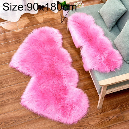 Creative Double Heart Imitation Wool Carpet Sofa Cushion Mat Plush Bedroom Living Room Floor Rugs, Size:90x180cm(Deep Pink)-garmade.com