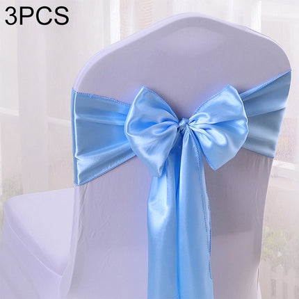 3 PCS Satin Fabric Chair Bows Wedding Chairs Knot Decoration(Blue)-garmade.com