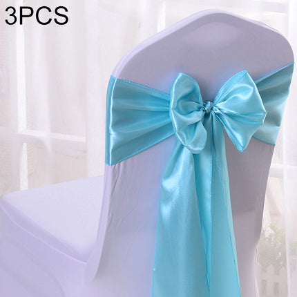 3 PCS Satin Fabric Chair Bows Wedding Chairs Knot Decoration(Blue)-garmade.com