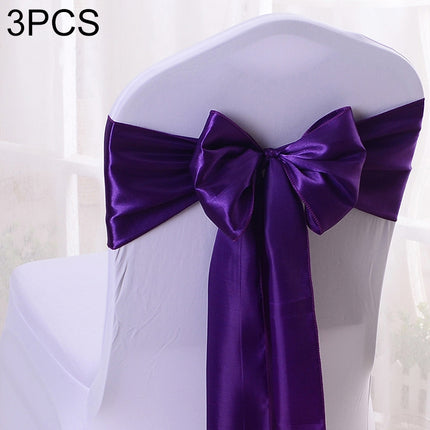 3 PCS Satin Fabric Chair Bows Wedding Chairs Knot Decoration(Dark purple)-garmade.com