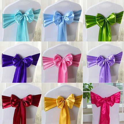 3 PCS Satin Fabric Chair Bows Wedding Chairs Knot Decoration(Dark purple)-garmade.com