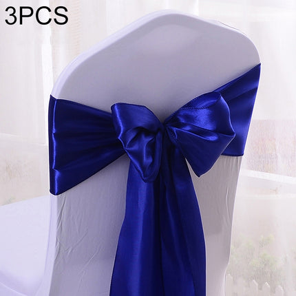 3 PCS Satin Fabric Chair Bows Wedding Chairs Knot Decoration(Royal blue)-garmade.com