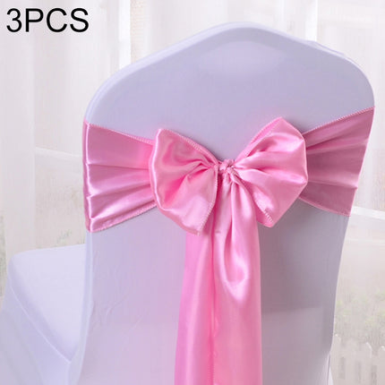 3 PCS Satin Fabric Chair Bows Wedding Chairs Knot Decoration(Pink)-garmade.com
