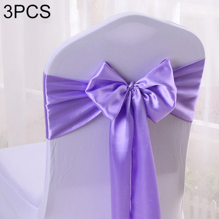 3 PCS Satin Fabric Chair Bows Wedding Chairs Knot Decoration(Light purple)-garmade.com