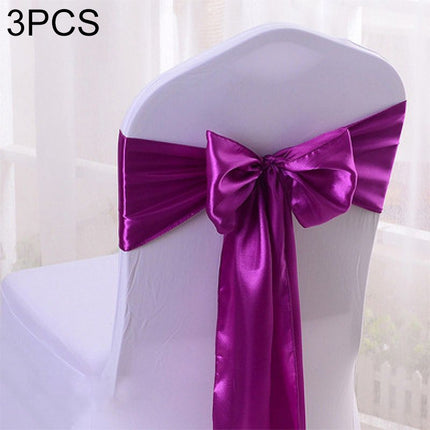 3 PCS Satin Fabric Chair Bows Wedding Chairs Knot Decoration(Purple Pink)-garmade.com