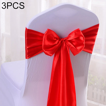 3 PCS Satin Fabric Chair Bows Wedding Chairs Knot Decoration(Red)-garmade.com