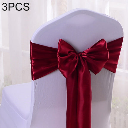 3 PCS Satin Fabric Chair Bows Wedding Chairs Knot Decoration(Red wine)-garmade.com