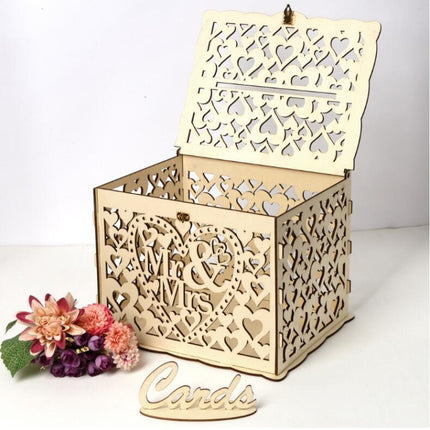 DIY Wooden Beautiful Wedding Card Box Gift Decoration Box, Size:Small-garmade.com