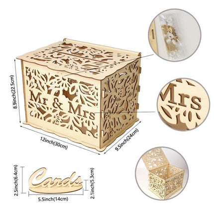 DIY Wooden Beautiful Wedding Card Box Gift Decoration Box, Size:Large-garmade.com