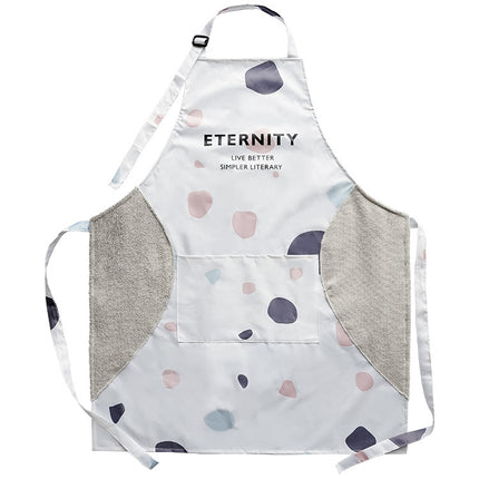 2 PCS Waterstone Pattern Wind-proof Hand-wiping Apron Simple Fashion Oil-proof Kitchen Household Overalls( Gray)-garmade.com