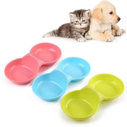 Durable Candy-colored Plastic Pet Double Bowl Cat Dog Bowl, Random Color Delivery-garmade.com