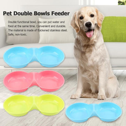 Durable Candy-colored Plastic Pet Double Bowl Cat Dog Bowl, Random Color Delivery-garmade.com