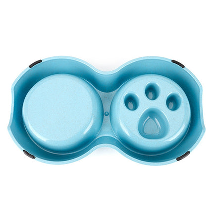 Slow Food Anti-choke Stainless Steel Double Bowl Pet Non-slip Cat Food Bowl(Blue)-garmade.com