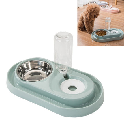 Stainless Steel Dog and Cat Double Bowl Automatic Waterer Not Wet Mouth Pet Food Bowl(Blue)-garmade.com