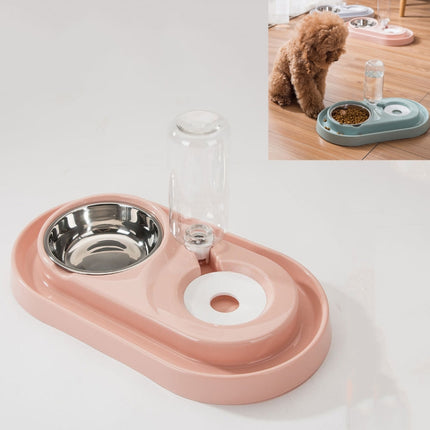 Stainless Steel Dog and Cat Double Bowl Automatic Waterer Not Wet Mouth Pet Food Bowl(Pink)-garmade.com