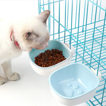 Dog and Cat Anti-choke Feeding Water Hanging Bowl Creative Plastic Pet Bowl, Style:Footprint(Blue)-garmade.com