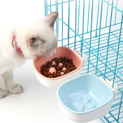 Dog and Cat Anti-choke Feeding Water Hanging Bowl Creative Plastic Pet Bowl, Style:Footprint(Blue)-garmade.com