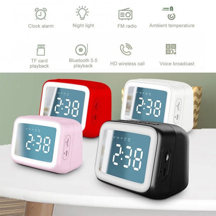 AEC BT-511 Mini LED HD Mirror Bluetooth Speaker, Support 32GB TF Card & 3.5mm AUX & Dual Alarm Clock & Real-time Temperature & Hands-free Calling(Pink)-garmade.com