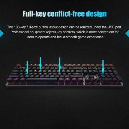 Rapoo V700S 104 Keys Mixed Color Backlight USB Wired Game Computer Without Punching Mechanical Keyboard(Black Shaft)-garmade.com