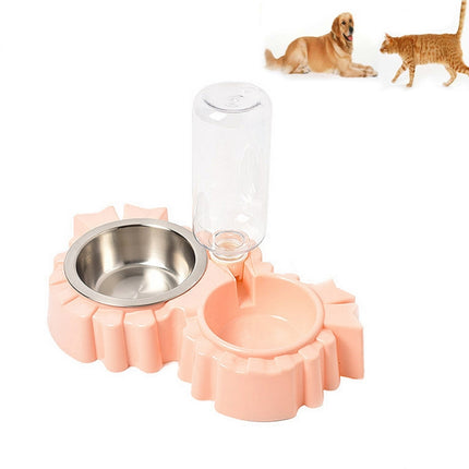 Pet Supplies Automatic Waterer Dog Cat Food Double Bowl(Pink)-garmade.com