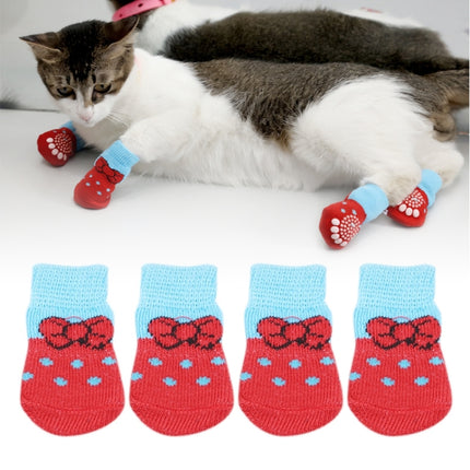 2 Pairs Pet Dog Puppy Cat Shoes Slippers Non-Slip Socks Pet Cute Indoor for Small Dogs Cats Snow Boots Socks, Size:S(Red)-garmade.com