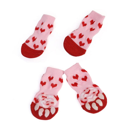 2 Pairs Pet Dog Puppy Cat Shoes Slippers Non-Slip Socks Pet Cute Indoor for Small Dogs Cats Snow Boots Socks, Size:M(Light Red)-garmade.com