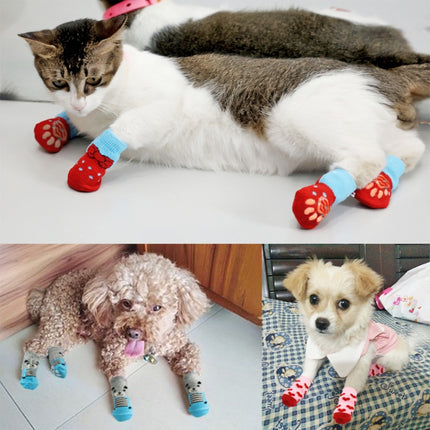 2 Pairs Pet Dog Puppy Cat Shoes Slippers Non-Slip Socks Pet Cute Indoor for Small Dogs Cats Snow Boots Socks, Size:M(Light Red)-garmade.com
