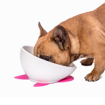 Pet Dog Ceramic Universal Non-slip Food Bowl Feeder(White Bowl + Red Mat)-garmade.com