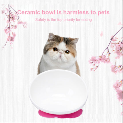 Pet Dog Ceramic Universal Non-slip Food Bowl Feeder(White Bowl + Red Mat)-garmade.com