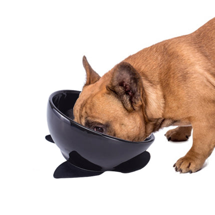 Pet Dog Ceramic Universal Non-slip Food Bowl Feeder(Black Bowl + Black Mat)-garmade.com