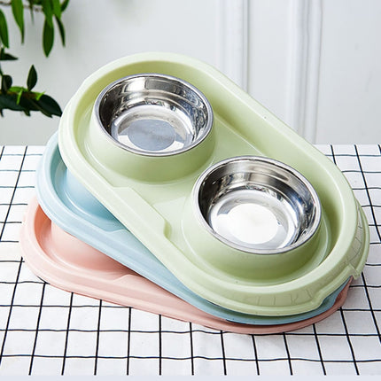 Pet Supplies Stainless Steel Plastic Anti-skid Leak-proof Cat and Dog Bowls(Blue)-garmade.com