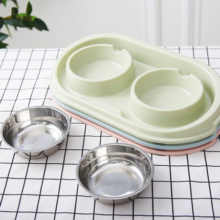 Pet Supplies Stainless Steel Plastic Anti-skid Leak-proof Cat and Dog Bowls(Green)-garmade.com