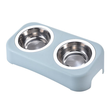 Candy Color Simple Stainless Steel Plastic Dog Cat Bowl Pet Double Bowl, Size:L(Blue)-garmade.com