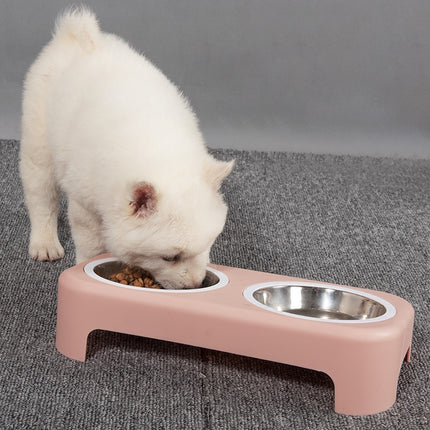 Candy Color Simple Stainless Steel Plastic Dog Cat Bowl Pet Double Bowl, Size:L(Pink)-garmade.com