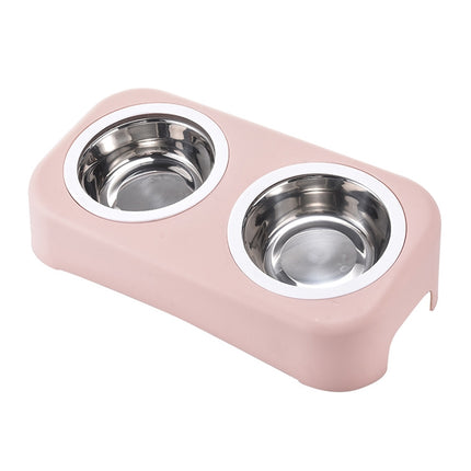 Candy Color Simple Stainless Steel Plastic Dog Cat Bowl Pet Double Bowl, Size:L(Pink)-garmade.com