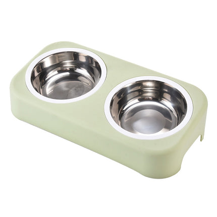 Candy Color Simple Stainless Steel Plastic Dog Cat Bowl Pet Double Bowl, Size:L(Green)-garmade.com