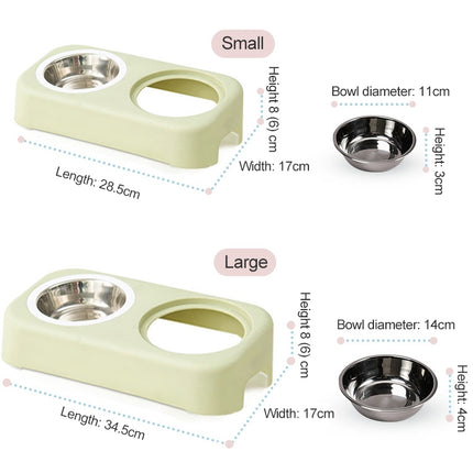 Candy Color Simple Stainless Steel Plastic Dog Cat Bowl Pet Double Bowl, Size:L(Green)-garmade.com