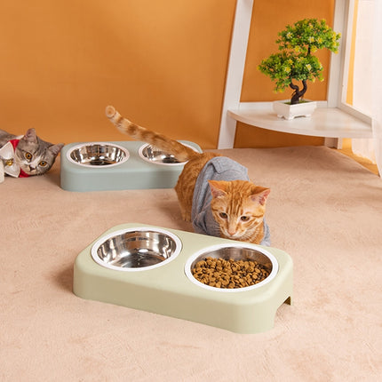 Candy Color Simple Stainless Steel Plastic Dog Cat Bowl Pet Double Bowl, Size:L(Green)-garmade.com