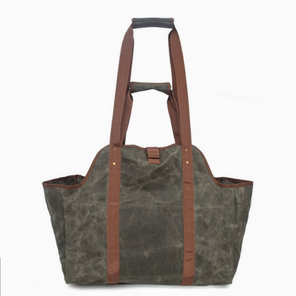 One Shoulder Portable Dual-use Waterproof Waxed Canvas Double Handle Wear-resistant Logging Bag(Gray-green)-garmade.com
