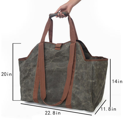 One Shoulder Portable Dual-use Waterproof Waxed Canvas Double Handle Wear-resistant Logging Bag(Gray-green)-garmade.com