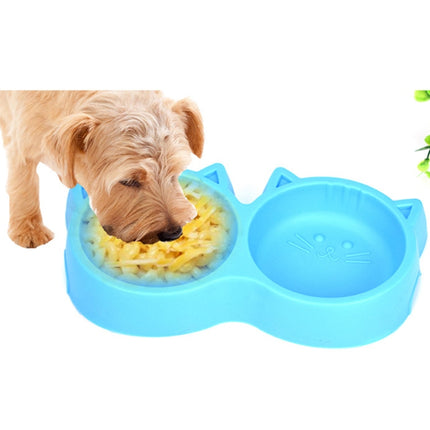 Dog and Cat Face Printed Double Bowl Plastic Food Bowl Pet Products(Green)-garmade.com
