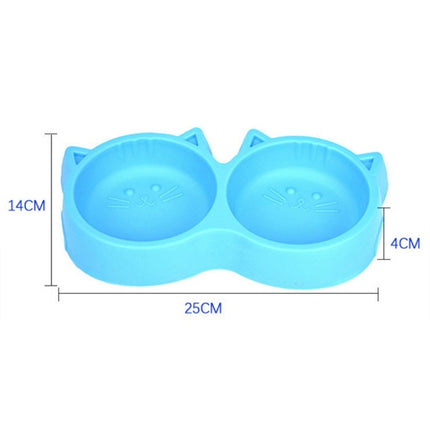 Dog and Cat Face Printed Double Bowl Plastic Food Bowl Pet Products(Green)-garmade.com
