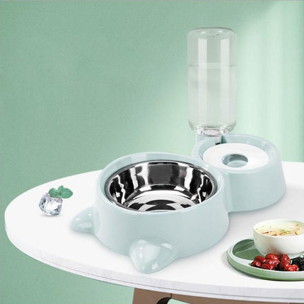 Pet Supplies Automatic Waterer Cat and Dog Food Bowl Double Bowl(Blue)-garmade.com