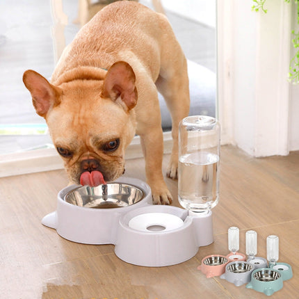 Pet Supplies Automatic Waterer Cat and Dog Food Bowl Double Bowl(Gray)-garmade.com