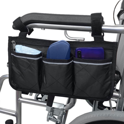 Walking Aid Wheelchair Armrest Side Storage Bag Car Storage Hanging Bag(Black)-garmade.com