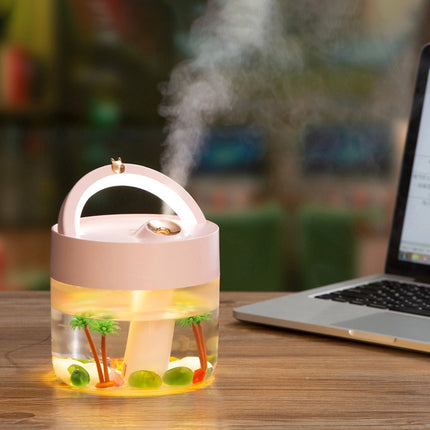 USB Charging Air Humidifier Heavy Fog Sprayer Household Desk Lamp Aromatherapy Diffuser Air Purifier(Pink)-garmade.com